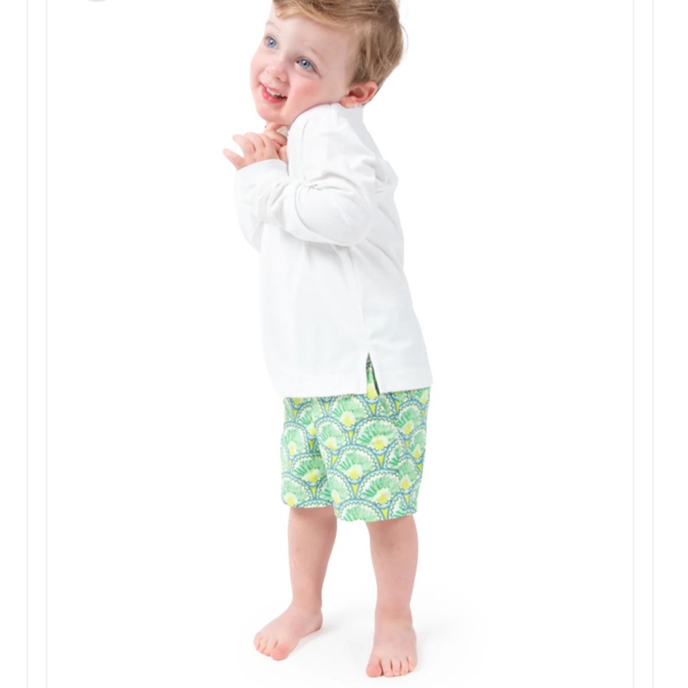 Emily McCarthy Boy's Rhett Short NWT Deco Palm Green Blue White Size 4/5 - Picture 4 of 6
